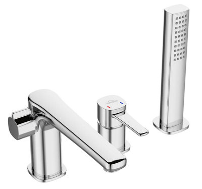 Chrome 3-Hole Bath Tap Pull Out Shower Handle Space Saving Bathroom Mixer Faucet