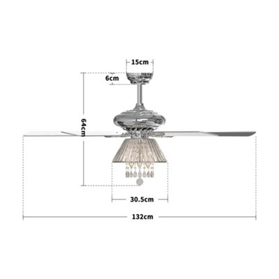 Chrome 5 Wood Blade Ceiling Fan Light Chandelier with Remote Control 52 Inch