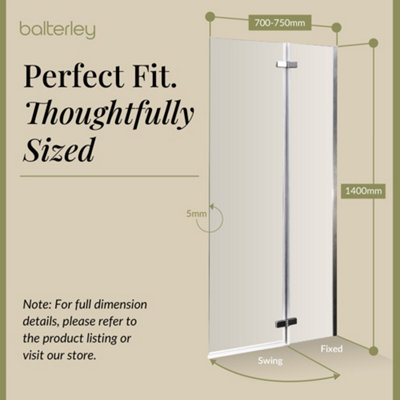 Chrome 5mm Toughened Safety Glass Centre Hinged Shower Bath Screen - 5