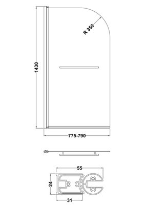 Chrome 6mm Toughened Safety Glass Reversible Bath Screen with Towel Rail