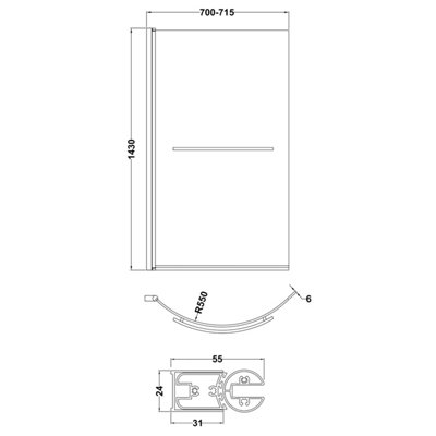 Chrome 6mm Toughened Safety Glass Reversible P Bath Screen with Towel Rail 1430 x 715 x 185mm DIY at B Q