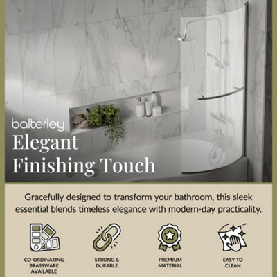 Chrome 6mm Toughened Safety Glass Reversible P-Bath Screen with Towel Rail