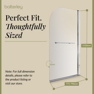 Chrome 6mm Toughened Safety Glass Reversible Shower Bath Screen with Towel Rail 1430 x 790mm - 4
