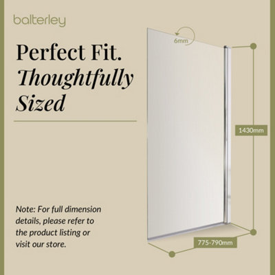 Chrome 6mm Toughened Safety Glass Reversible Straight Shower Bath Screen - 4