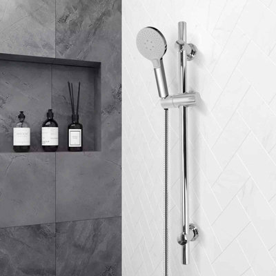 Chrome adjustable shower slider riser rail bar kit with hose holder and ...
