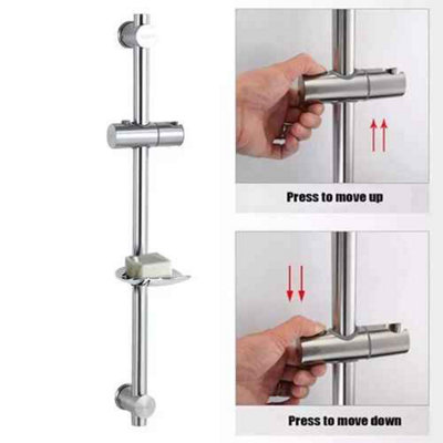 Chrome adjustable shower slider riser rail bar kit with hose holder and ...