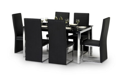 Chrome and Black Glass Dining Set (Table + 4 Chairs)