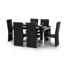 Chrome and Black Glass Dining Set (Table + 6 Chairs)