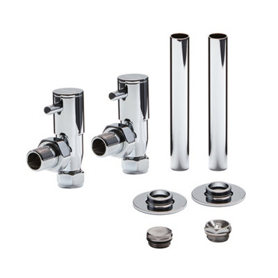 Chrome Angled Heated Towel Rail Radiator Valves Pipe Sleeve Kit