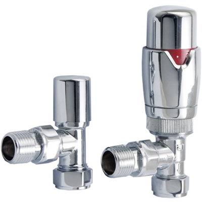 Chrome Angled TRV Radiator Valves Thermostatic