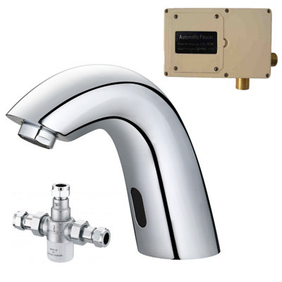 Chrome Basin Sink Mono Mixer Tap Infrared Sensor Activated Automatic TMV3 Valve