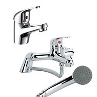 Chrome Bath Shower Mixer & Basin Sink Mixer Tap Set Modern Bathroom Set