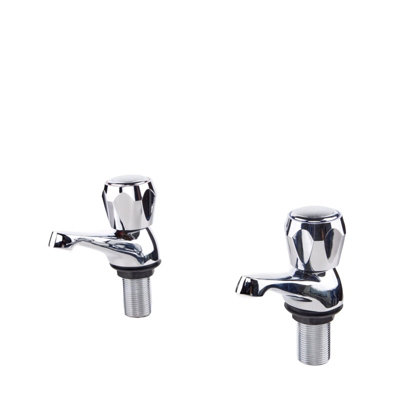 Chrome Bath Taps Hot and Cold Economic Brass Metal Bath Tap Pair Red Blue