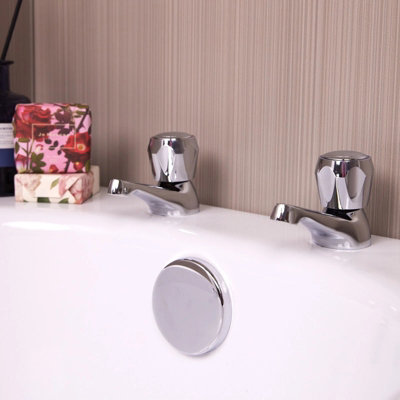 Chrome Bath Taps Hot and Cold Economic Brass Metal Bath Tap Pair Red Blue