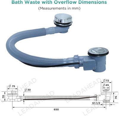 Chrome Bathtub Waste Overflow G1 1/2inchPop Up Bath Waste Connection ...