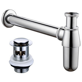 Chrome Bottle Trap Bathroom Basin Sink Pipe Adjustable Height + Pop Up Waste