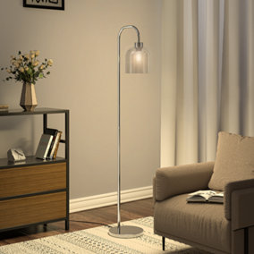 Chrome Brass Electroplated Base Floor Lamp Floor Light with Glass Lampshade 150cm