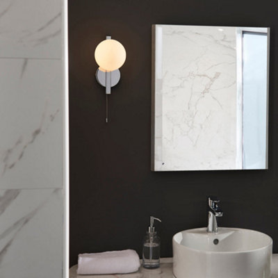 Chrome Contemporary Bathroom Wall Light & Opal Sphere Glass Shade IP44 ...
