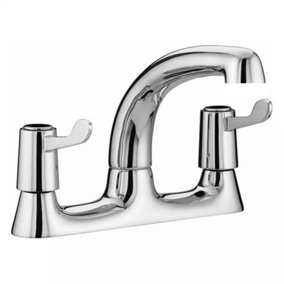 Chrome Contract Deck Mounted Twin Lever Kitchen Sink Mixer Tap - 1/4 Turn