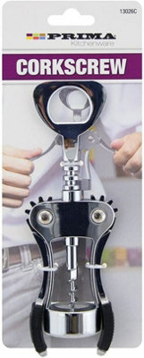 Chrome Corkscrew And Bottle Opener With Leavers Kitchen Wine Multi Purpose