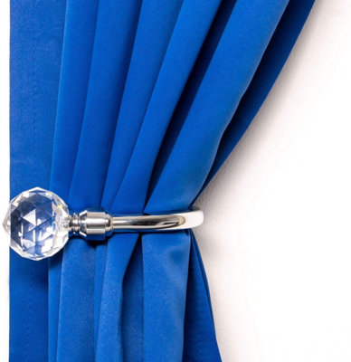 Chrome Curtain 2 x Tiebacks Crystal Include Rings Finial 28mm Fittings Included