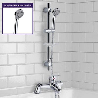 Chrome Deck Mounted Bath Filler Shower Mixer Slider Rail Handset Kit - 3