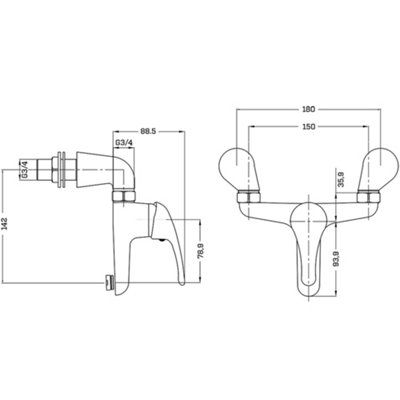Chrome Dom Basin Tap & Bath Filler Including Bath Waste - 7