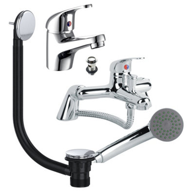 Chrome Dom Basin Tap & Bath Shower Mixer Including Bath Waste