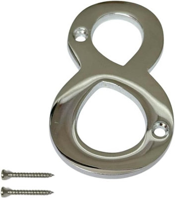 Chrome Door Numbers 3 Inch Screw On Numerals Times New Roman For Wooden, uPVC & Composite Doors (Number 8)