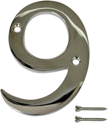 Chrome Door Numbers 3 Inch Screw On Numerals Times New Roman For Wooden, uPVC & Composite Doors (Number 9)