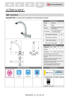 Chrome Dual Lever Kitchen Mixer Tap, Separate Hot & Cold Control for ...