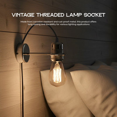 Chrome E27 Lamp Holder Vintage Industrial Metal Bulb Socket,Threaded ...