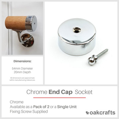 Chrome End Cap Socket 54mm - Pack of 2