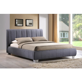 Chrome Footed Grey Fabric Bed Frame - King Size 5ft