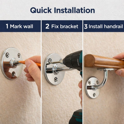 Chrome Handrail Brackets 63mm Heavy Duty Stair Handrail Support Wall ...