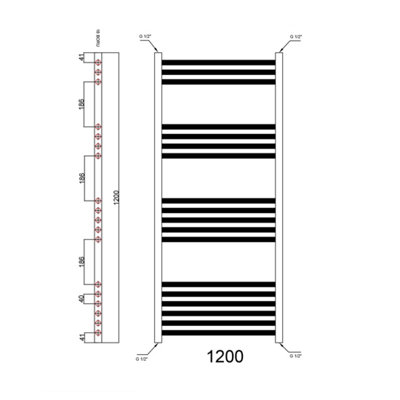 Chrome Heated Towel Radiator 400x1200mm with Corner Manual Valves ...
