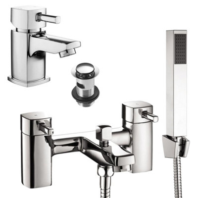 Chrome Hero Basin & Bath Shower Mixer Tap Pack Including Bath Waste