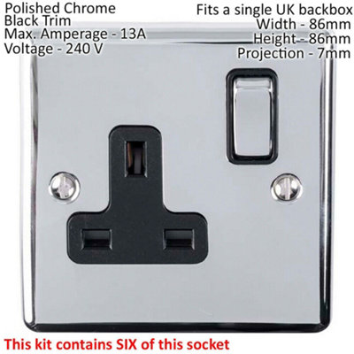 CHROME House Socket & Switch Set -14x Light & 26x Switched UK Power Sockets