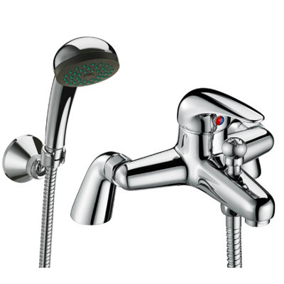 Chrome Lever Bath Shower Mixer Tap + Single Mode Head and Fixed Wall Bracket