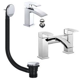 Chrome Lucia Waterfall Basin & Bath Filler Tap Pack Including Bath Waste