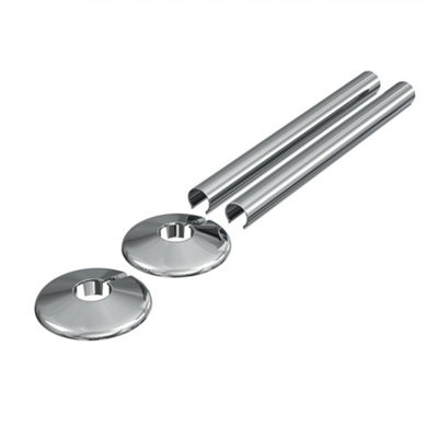 Chrome Metal Clip-On Radiator Pipe Covers & Collars - 15mm (2 Pack)
