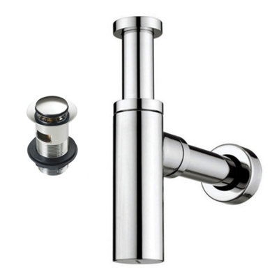 Chrome Minimalist Round Bottle Trap & Slotted Basin Waste Solid Brass