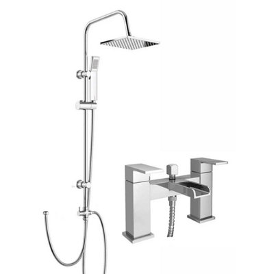 Chrome Modern 3 Way Square Rigid Riser Rail Kit