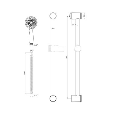 Chrome Modern Bathroom Round Head Shower Handset Riser Rail Kit
