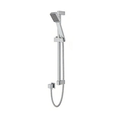 CHROME MODERN BATHROOM SQUARE HEAD SHOWER HANDSET RISER RAIL KIT