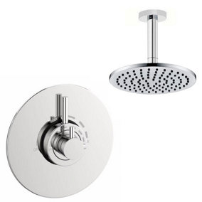 Chrome Modern Round Dual Concealed Thermostatic Shower + Ceiling Fed 8" Rose