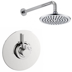 Chrome Modern Round Dual Concealed Thermostatic Shower + Wall Mounted 8" Rose