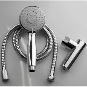 Chrome Multi Function Shower Head Handset with Flexible Hose and Wall Bracket Holder