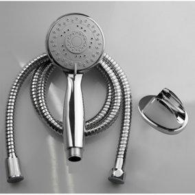 Chrome Multi Function Shower Head Handset with Flexible Hose and Wall Bracket Holder
