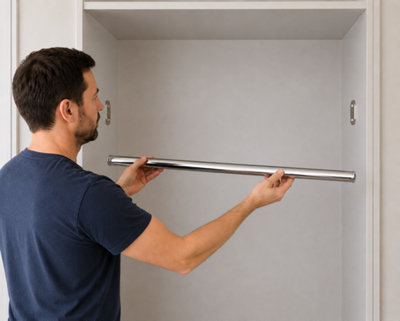 Chrome Oval Wardrobe Hanging Rail Pack of 3 x 1m lengths inc supports ...